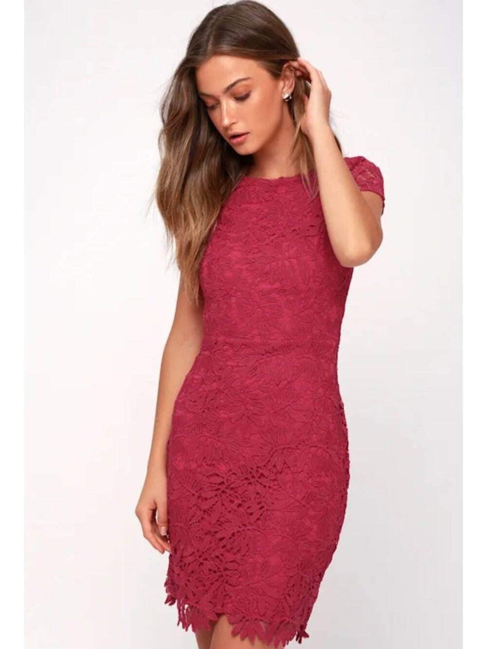 NWT Lulus Right Sheer, Right Now Magenta Lace Bodycon Dress - Size: Small
